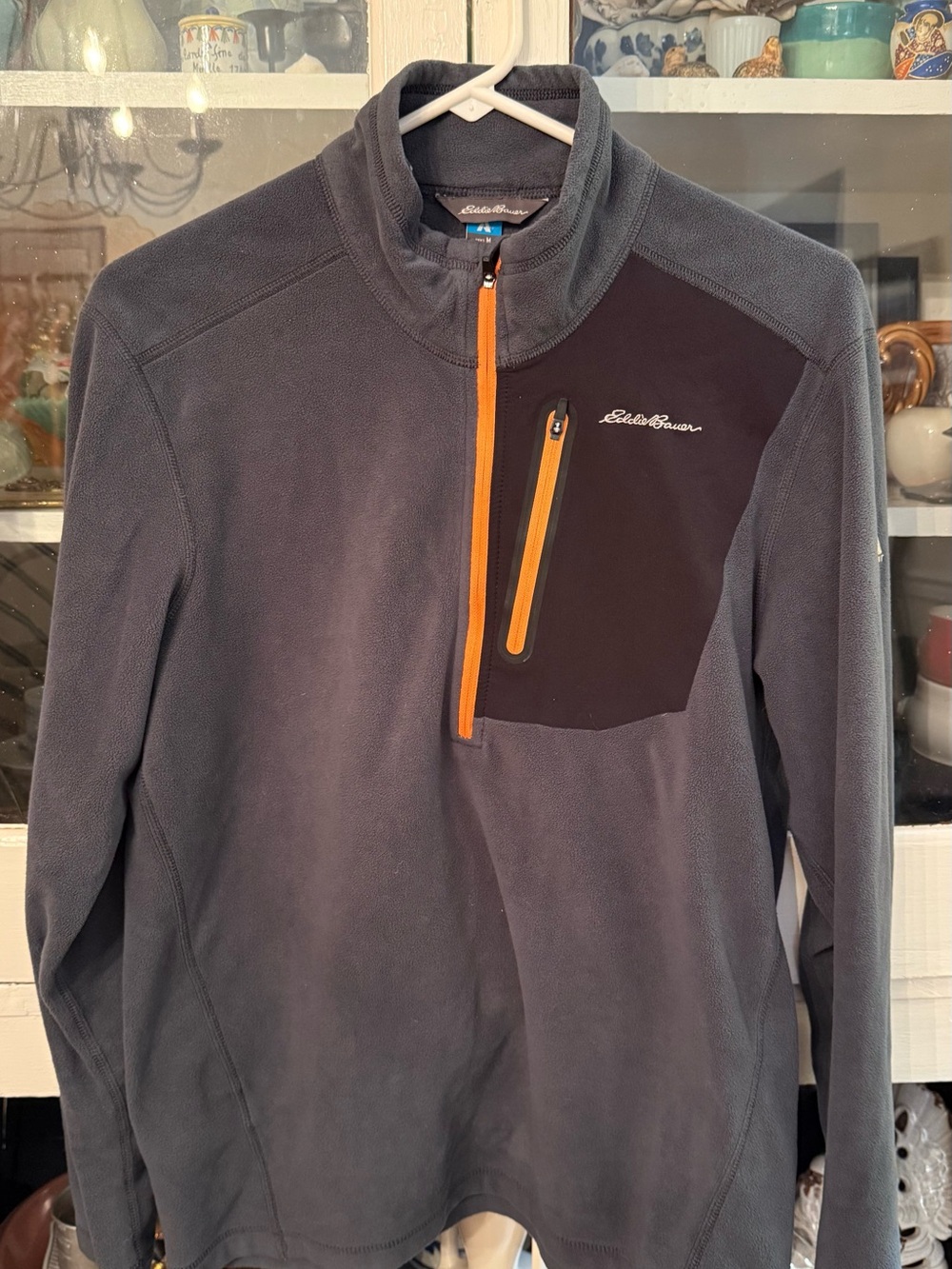 Eddie Bauer Gray Fleece Quarter-Zip Pullover with Orange Zipper